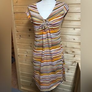 Aventura. Organic cotton multi color striped dress.